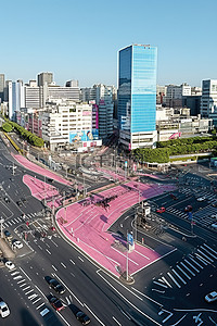 拍中背景图片_首尔交通广场的航拍