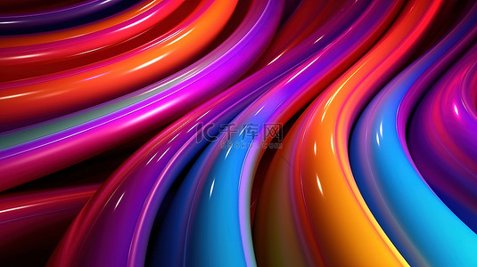 动态俱乐部风格豪华优雅的彩色霓虹灯线条图案的 3D 插图
