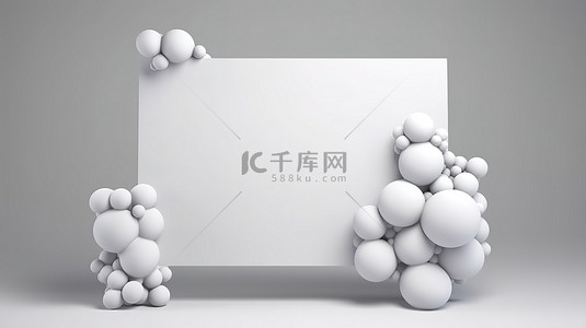 世界精神背景图片_空广告板上的 3D 渲染白色原子设计