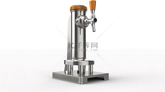 独立生啤酒泵塔的 3D 插图，配有酒吧手柄和分配器设备