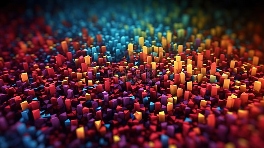 3D渲染背景中的多彩多姿的几何粒子