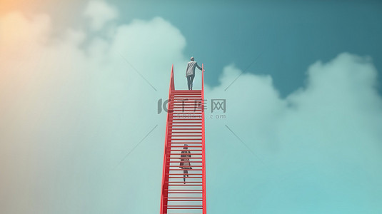 攀登励志背景图片_成功之旅攀登职业阶梯并在社会中占有一席之地 3D 渲染概念与复制空间