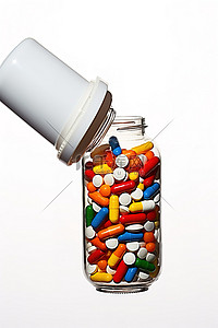 容器液体背景图片_药罐倒入液体中的药丸