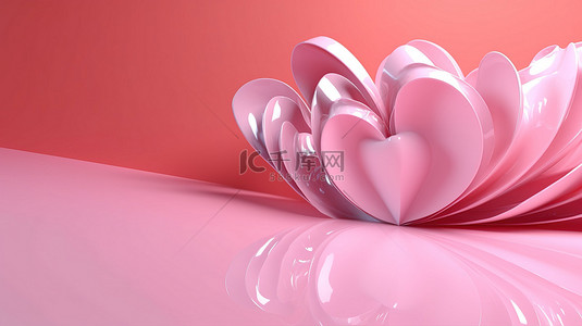 un3481背景图片_Fondo rosa con corazones 3d en un 横幅抽象