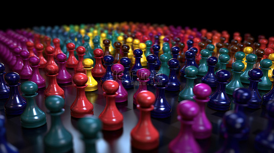 以 3d 呈现的网络中的五颜六色的国际象棋棋子