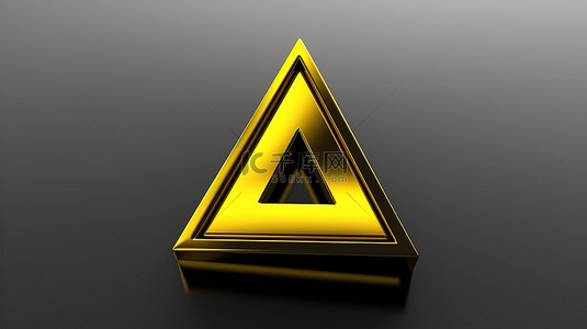 带有三角形轮廓和方向符号的向右指向的黄色箭头图标的 3d 渲染