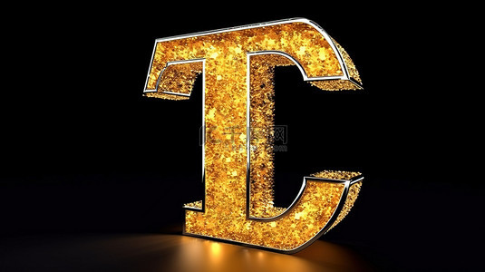 字体3d效果背景图片_3d 渲染中闪闪发光的金色大写字母 t 闪闪发光