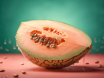 绿色营养背景图片_哈密瓜新鲜水果特写摄影广告背景
