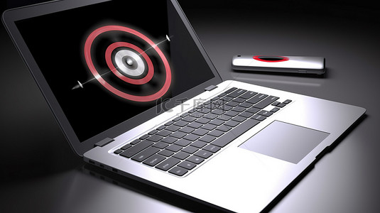 Bullseye 3D 笔记本电脑和鼠标钉牢了电子商务概念