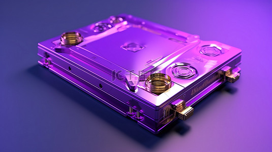 钱包模版背景图片_紫色背景上带有硬币的加密硬件钱包的 3D 渲染