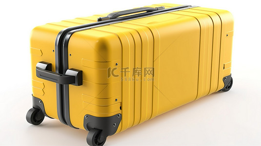 白色背景隔离黄色硬箱行李与 3d 渲染