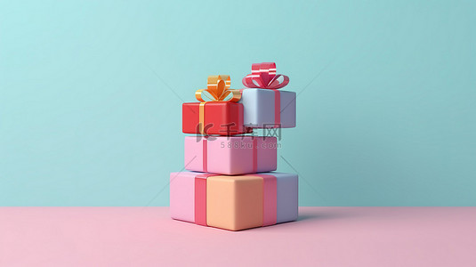 创意礼品背景图片_简约与创意相遇，一个礼品盒的简约 3D 渲染悬浮在柔和的彩色墙壁上