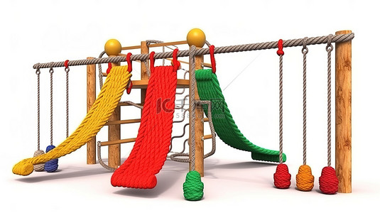 游乐场攀爬背景图片_白色背景隔离 3D 逼真双绳攀爬设备供游乐场公园儿童使用