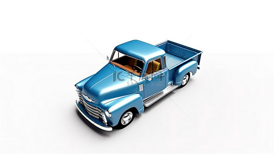 蓝色的卡车背景图片_白色背景展示蓝色皮卡车的 3D 渲染