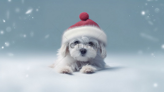 狗狗圣诞老人背景图片_3d 渲染中的圣诞小狗节日犬