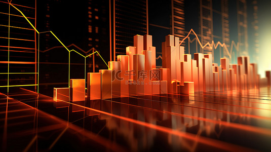 描绘金融和经济向上增长的投资业务图的 3D 渲染