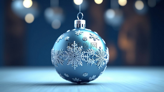 霜蓝色圣诞节雪花装饰装饰球的 3D 渲染