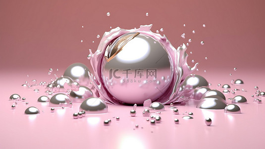 迷人的优雅粉红色珍珠灵感 3d 飞溅 3d 渲染艺术