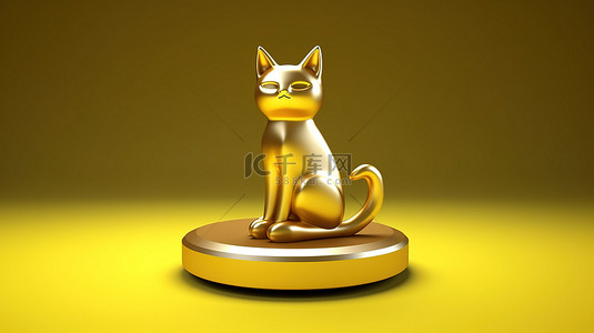 宠物图标背景图片_金色讲台上有一个猫图标，黄金社交媒体 3D 渲染符号