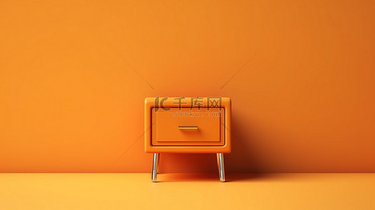 橙色室内房间 3d 图标中的金色单色床头柜