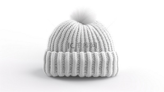 冬秋季服装背景图片_白色冬季无檐便帽模型在带有自由空间 3D 渲染的针织羊毛帽上展示您的设计