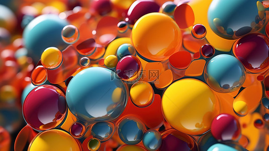 气泡形状背景图片_现代背景设计以抽象 3D 渲染的彩色气泡形状