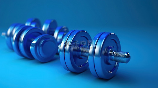 匹配蓝色表面上的蓝色健身器材可视化运动和锻炼 3D 描述