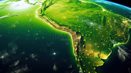 从太空观看茂密的南美洲雨林的 3D 插图