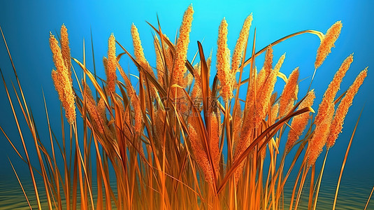 夏日绿色背景背景图片_芦苇植物的 3d 插图