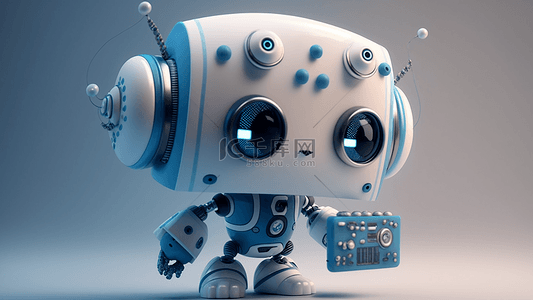 人工智能立体装饰背景图片_机器人蓝白色大眼睛卡通机器人