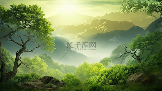 卡通森林大图背景图片_自然森林太阳生态