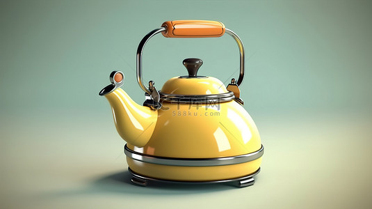 水壶茶壶背景图片_前视图中复古厨房用具老式水壶茶壶的 3D 渲染