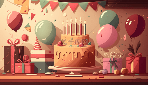 生日快乐卡通蛋糕背景图片_生日蛋糕背景黄色