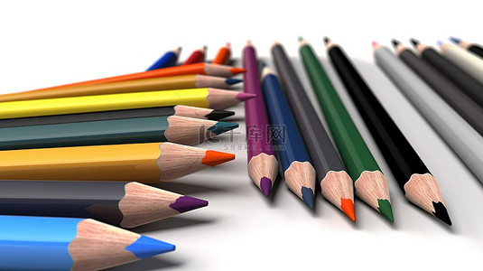 素描刷子背景图片_白色背景，带有标尺笔铅笔刷和画笔的 3D 渲染图标