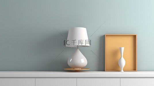 时尚背景白背景图片_时尚的白灯照明柜与简约的模型墙 3D 渲染