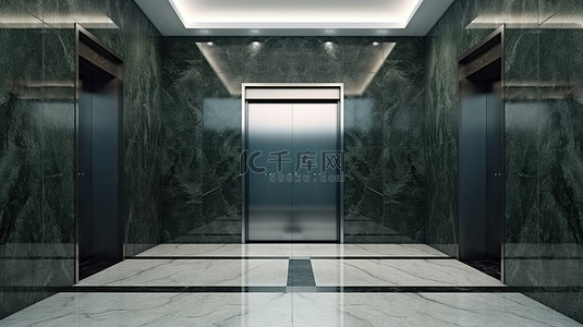 时尚的电梯概念，采用令人惊叹的 3D 渲染黑色大理石