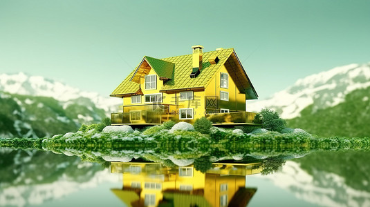 同事相处背景图片_与环境和谐相处的可持续黄金房屋的 3D 渲染