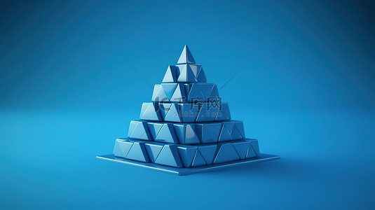 蓝色背景上金字塔图的 3d 渲染