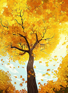 大树天空背景图片_一棵大树，叶子是黄色的，天空是黄色的