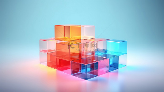 时尚现代的抽象玻璃背景，带有 3D 渲染的立方体元素