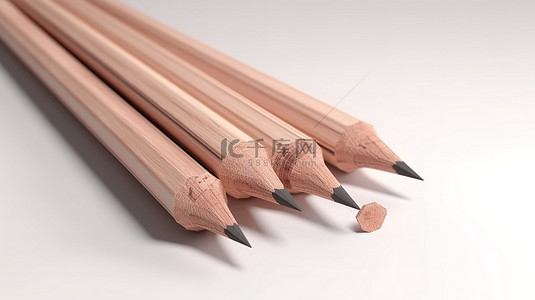 纯白色背景上的 3d 木铅笔渲染