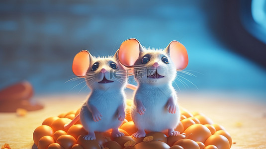 可爱老鼠卡通背景图片_3D 渲染中可爱的小老鼠