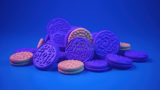 自制美食背景图片_孤立蓝紫色 Crayola 背景上 3D 渲染中的最小饼干符号