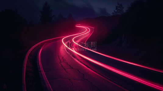 红色流线光背景图片_夜晚山路上红色灯光线条流线纹理的背景1