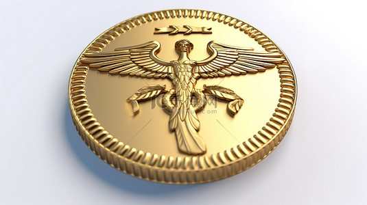 3d 在白色背景上呈现金色杖符号奖章，供医疗使用