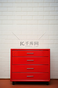 装饰墙砖背景图片_带有墙砖的红色抽屉柜
