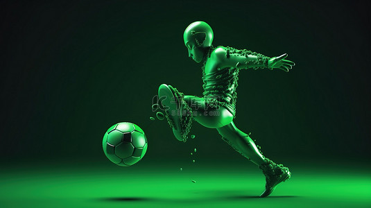 3D 渲染中的塑料足球运动员角色准备在足球世界杯上快速踢球