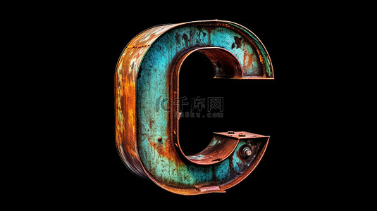 文鼎大魏碑字体背景图片_带有生锈金属字母 c 的灯泡字体的 3d 渲染