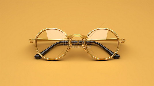 优雅的金框眼镜，具有现代风格 3D 渲染