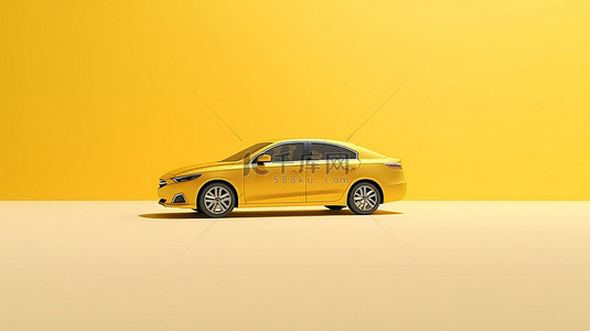 通用通用背景图片_3D 渲染的黄色混合动力汽车，带有地面阴影，非常适合现代家庭